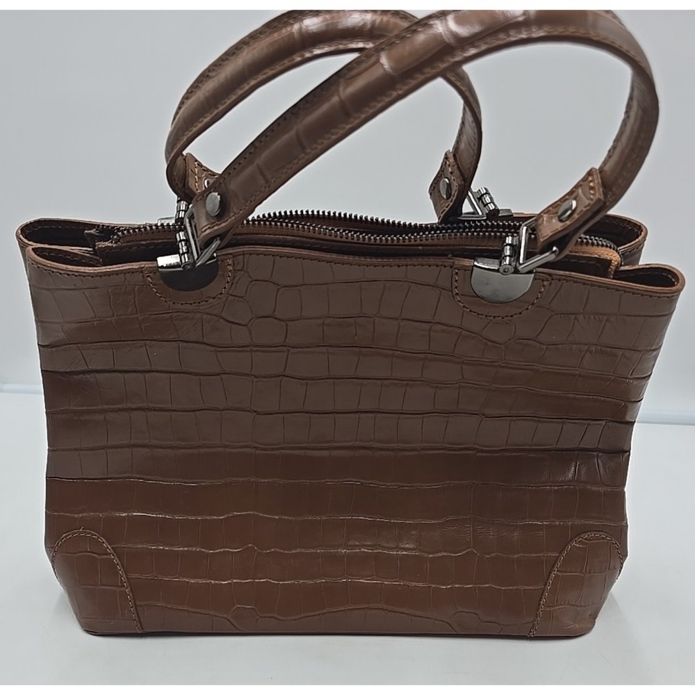 Divina Firenze Rina‎ Chestnut Croc Embossed Leather Satchel